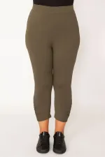 Kadın Haki Pamuklu Kumaş Paçası Büzgü Detaylı Tayt Kapri  65N34125