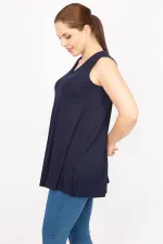 Kadın Lacivert Büyük Beden Önü A Pileli Bluz