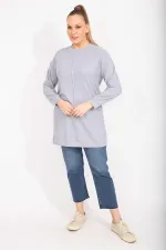 Kadın Gri Kaşkorse Kumaş Ön Dikiş Detaylı Uzun Tunik 65N35498