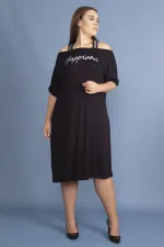 Kadın Haki Sim Detaylı Ön Baskılı Viskon Elbise 65N27473