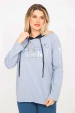 Kadın Mavi Sim Baskılı Kapşonlu Tunik 65N35300
