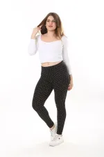 Kadın Büyük Beden Siyah Pamuk Kumaş Puan Desenli Tayt 65N37654