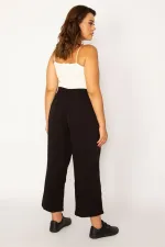 Kadın Siyah Dokuma Viskon Kumaş Beli Lastik Ve Bağcık Detaylı Yan Cepli Pantolon 65N33981