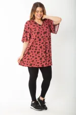 Kadın Büyük Beden Oranj Önü A Pileli V Yakalı Bluz 65N37663