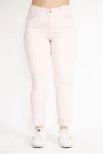 Kadın Pembe Büyük Beden 5 Cepli Likralı Gabardin Kumaş Pantolon