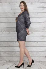 KADIN GRİ ÖN BASKILI CEPLİ TUNİK ELBİSE