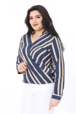 Kadın Büyük Beden Bej Dokuma Viskon Kumaş Kapalı Anvelop Bluz 65N37614