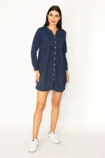 ROBE BLEU MARINE POUR FEMME AVEC POCHES ET PLIS À LA TAILLE