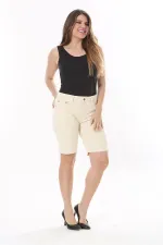 Kadın Büyük Beden Bej 5 Cepli Kot Şort 65N37821