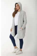 Kadın Büyük Beden Gri Kup Ve Vep Detaylı Kapşonlu Hırka 65N37183