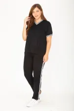 Kadın Büyük Beden Lacivert Ribanall Kısa Kollu Bluz Pantolon Eşofman Takım 65N36811