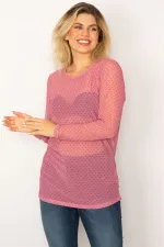 Kadın Pembe Desenli Tül Bluz 65N34253