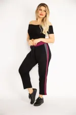 Kadın Siyah Beli Kuşgözü Bağcıklı Renk Detaylı Spor Pantolon 65N35047