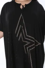 Kadın Büyük Beden Siyah Rahat Kesim Taş Detaylı Elbise 65N38202