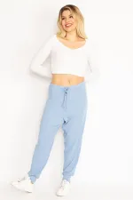 Kadın Bebe Mavisi Kendinden Çizgili Bel Bağcıklı Pantolon 65N35103