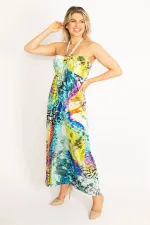 Kadın Renkli Straplez Renkli Uzun Elbise 65N34443