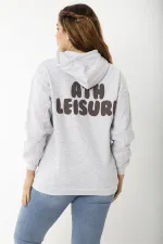 Women's Plus Size Gray Three-Thread Hooded Sweatshirt with Raised Inside 65N37199