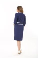 Kadın Büyük Beden Lacivert Ribana Detaylı Likralı Elbise 65N37557