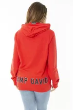 Women's Plus Size Red Double-Thread Front Printed Hooded Sweatshirt 65N37161