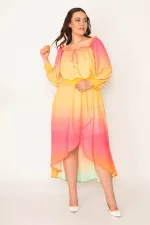 ROBE DE SOIRÉE EN MOUSSELINE DE SOIRÉE POUR FEMMES, COL COLORÉ ET DÉTAILS ÉLASTIQUES À LA TAILLE, DOS LONG DOUBLÉ