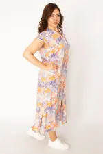 Kadın Renkli Dokuma Viskon Kumaş Ön Boy Düğmeli Gömlek Yakalı Elbise 65N33879