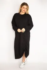 Kadın Siyah Büzgü Detaylı Sweatshirt Elbise 65N35043