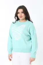 Pull en maille brodé Suzine vert grande taille pour femme 65N38862