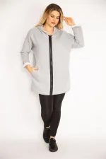 Kadın Antrasit Ön Fermuarlı Cep Ve Kapşonlu Mont 65N35108