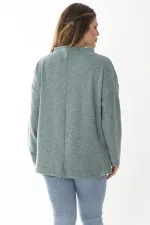 Kadın Büyük Beden Yeşil Yün Viskon Kumaş Sıfır Yakalı Yan Yırtmaçlı Tunik 65N37019