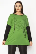 Kadın Yeşil Ön Baskılı İki Renkli Tunik 65N29492