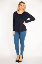 Kadın Lacivert Ön Bağlama Detaylı Bisklet Yaka Bluz 65N35217