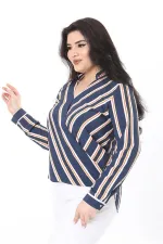 Kadın Büyük Beden Bej Dokuma Viskon Kumaş Kapalı Anvelop Bluz 65N37614