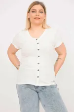 Kadın Kemik Büyük Beden Ön Süs Düğmeli Kendinden Çizgili Bluz 65N35793
