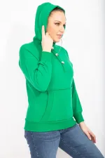 Kadın Siyah İçi Şardonlu 2 İplik Kumaş Ön Pat Düğmeli Kanguru Cep Ve Kapşonlu Sweatshirt 65N35462