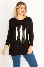 Kadın Siyah Taş Ve Baskı Detaylı Bluz 65N34713