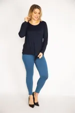 Kadın Lacivert Ön Bağlama Detaylı Bisklet Yaka Bluz 65N35217