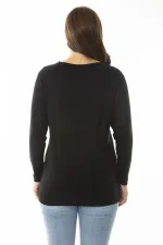 Kadın Büyük Beden Siyah Yakası Dantel Detaylı Uzun Kollu Bluz 65N36866