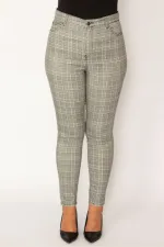 Kadın Gri Ekose Desenli 5 Cepli Pantolon