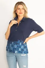 Kadın Haki Polo Yaka Pat Düğmeli Sim Ve Taş Detaylı Bluz 65N34521