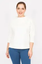 Kadın Kemik Büyük Beden Kapri Kol Kendinden Desenli Yan Yırtmaçlı Bluz