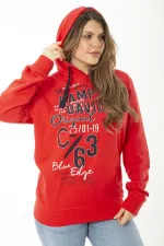 Women's Plus Size Red Double-Thread Front Printed Hooded Sweatshirt 65N37161