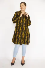 Kadın Büyük Beden Hardal Ön Düğmeli Uzun Kollu Gömlek