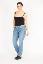 Kadın Mavi Büyük Beden 5 Cep Likralı Kot Pantolon