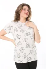 Kadın Büyük Beden Renkli Pamuklu Kumaş Kısa Kollu Baskılı Bluz 65N38035