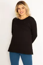 Kadın Siyah Taş Detaylı Uzun Kollu Bluz 65N34632