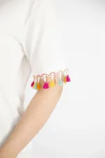 Kadın Kemik Büyük Beden Kolları Püskül Detaylı Bluz