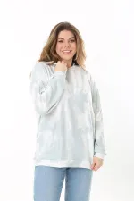 Women's Plus Size Green Batik Patterned Hooded Sweatshirt 65N37521