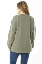 Women's Plus Size Khaki Ribbed Slit Sweatshirt 65N37177