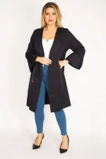 Kadın Lacivert Flok Baskılı Astarsız Ceket 65N35230