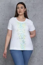 Kadın Beyaz Pamuklu Kumaş Ön Lame Baskı Detaylı Bluz 65N23843